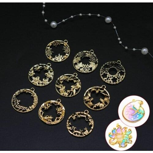 Metal Frame DIY Epoxy Resin UV Crystal Silicone Molds Accessories Golden Floral Animals Jewelry Pendant Necklace Making Charms