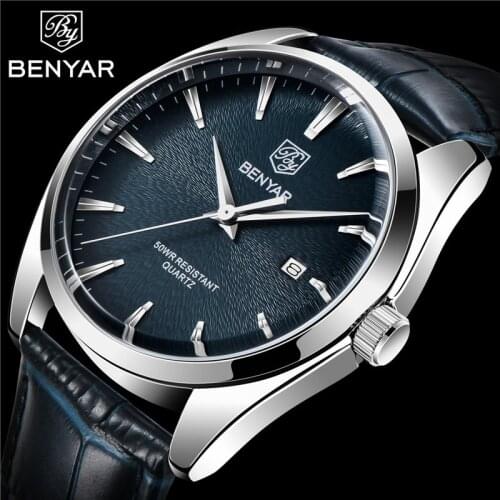 BENYAR Auto Date Men Watch Top Brand Luxury Waterproof Military Army Male Clock Sport Business Genuinle Leather Wristwatch 5163