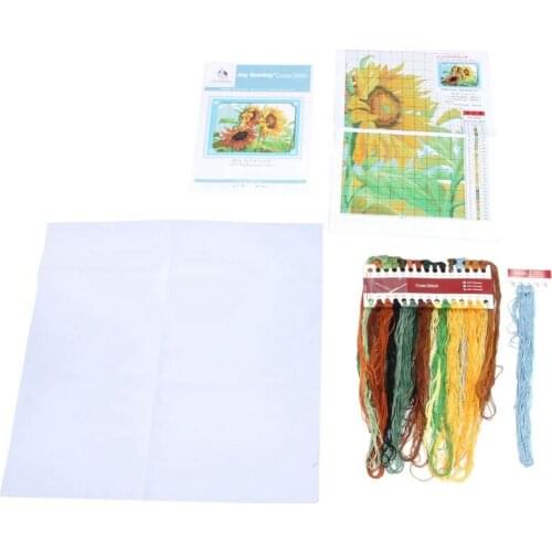 DIY Hand Knitting Count Cross Stitch Set Embroidery Set 14CT Wind Sunflower Pattern Cross Stitch 48 * 38cm Home Decoration