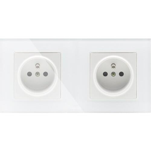 Mobu New Arrivals 16A French Standard, 2 Gang Wall Electric / Power Double Socket / Plug, Crystal Glass Panel,GB-C7C2FR-11