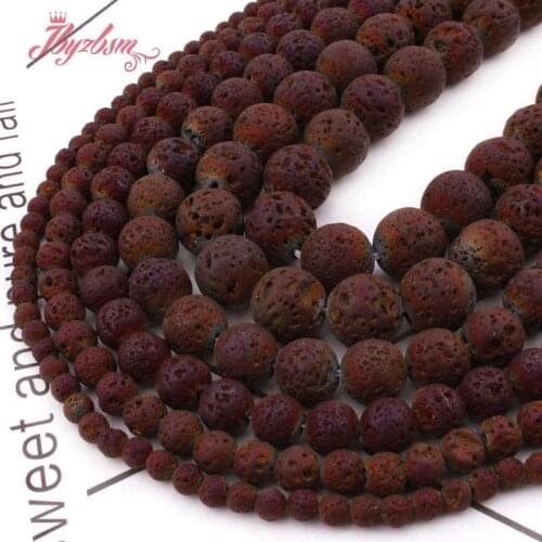 Natural Lava Rock Purple Metallic Plated Round 6/8/10mm Stone Beads For DIY Jewelry Making Bracelet Strand 15" Free Shipping
