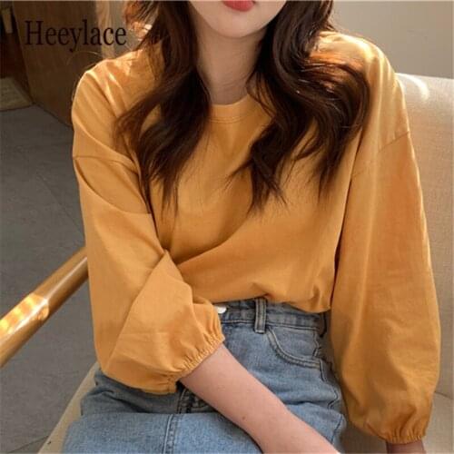 New 2021 Women Spring Summer T-Shirt Solid Bottoming Basic Fashionable Minimalist Style Wild Female Lady Oversize Tops