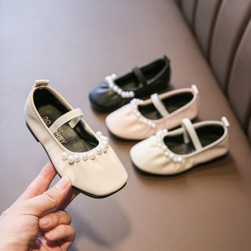 Girls Shoes Children Soft Bottom Flats Shoes 2021 Autumn New Leather Pearls Fashion Trend Kids Shoes Wedding Sweet G155