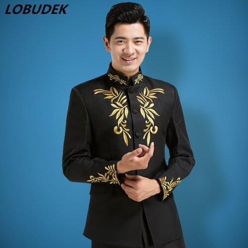 Jacket+pant) sets prom wedding dress male costume over the national costume stage blazer trousers party formal outfit