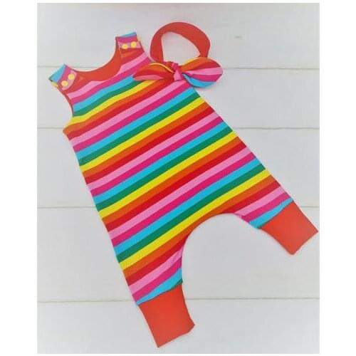 2018 new Newborn Baby Girls Sleeveless Rainbow Romper Jumpsuit Cotton Clothes+Headband