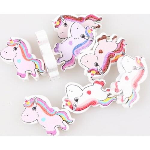 Mix Unicorn Licorne Pattern Wooden Spacer Beads For Jewelry making DIY 40pcs 30x18mm