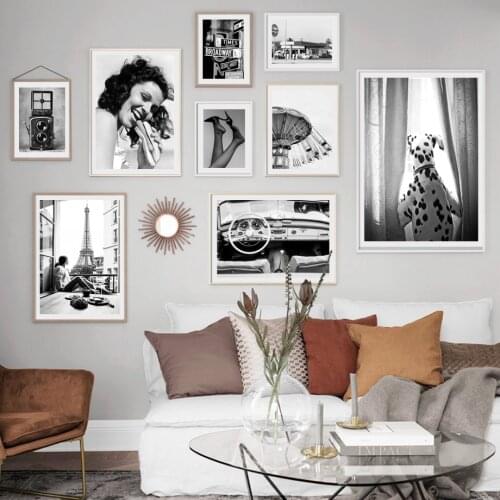 Retro Nordic Poster Breakfast Paris Window Dog Camera Old Car Heels Wall Art Print Canvas Painting Decor Picture For Living Room