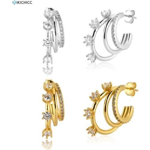Kikichicc 100% 925 Sterling Silver Three Circle Hoop Earring Piercing Pendiente Ohrringe Fine Jewelry 2020 Rock Punk Zircon CZ