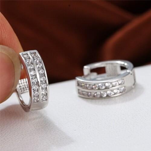 Rose Gold Silver Color Hoop Earrings Simple Fashion White Zircon Stone Earrings Dainty Round Hollow Wedding Earrings For Women