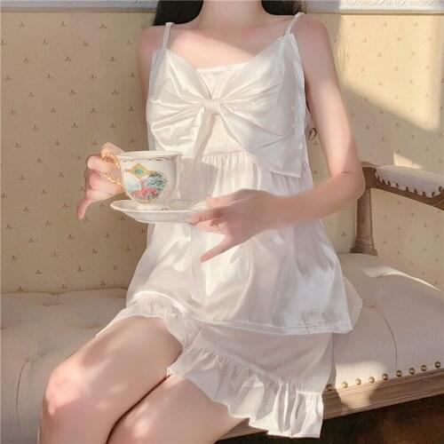 Sexy Women Unique Pajama Sets Sleeveless Strap Sleepwear 2Pcs Trim Satin Cami Top Nightwear Nightgowns Lingerie Pijama Mujer