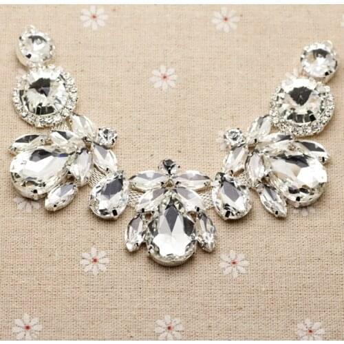 18.5*4.3cm Glass+resin Crystal White Good Quality rhinestone applique Silver Base Rhinestone Chain Sew on Wedding Party Dress