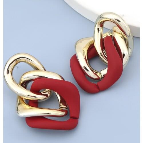 Vintage Exaggerate Red Blue Tassel Link Shaped Pendant Earrings for Women Girls Bohemian Jewelry