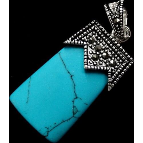 VINTAGE 925 STERLING SILVER BLUE Turquoise MARCASITE PENDANT 30X15MM