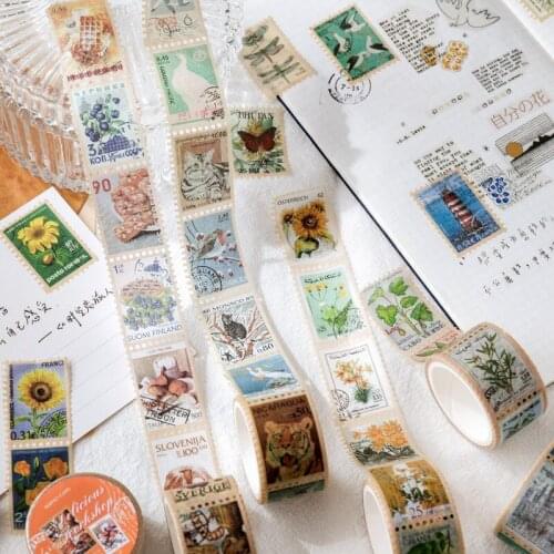 Vintage Postage Stamp Washi Tapes Decorative Stamp Stickers For Scrapbooking Kid Diy Arts Crafts Album Junk Journal Planners