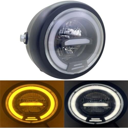 Vintage Universal Motorcycle LED Headlamp With Angel Eye Round Aluminum Front Headlight For Harley Sportster Honda CB400 BSA