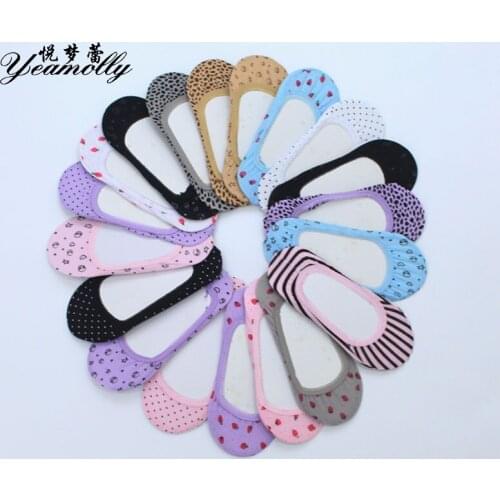 YEMOLLY 3 Pairs Summer Women Fashion Cute Cotton Sock Slippers Girl Thin Color Lace Fruit Dot Leopard Pattern Short Socks