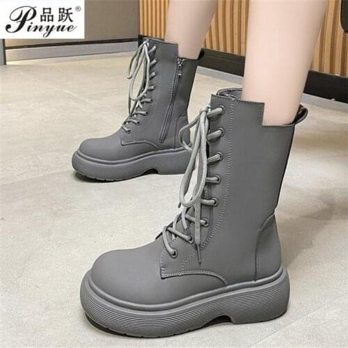 Winter New Woman Military Boots Girls Real Leather Shoes Women Platform Shoes Ladies Modern Boots Female Brand Motorcycle Boots