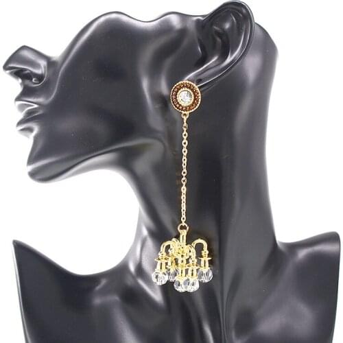 Gold Color Crystal Chandelier Long Earrings for Women Ladies Ear accessories Dangle Ethnic Earrings Jewelry Candlestick hot sale