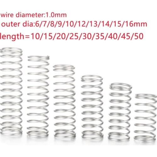 10pcs/lot 1.0mm Stainless Steel Micro Small Compression spring OD 8mm/10mm/12mm length 15mm to 50mm