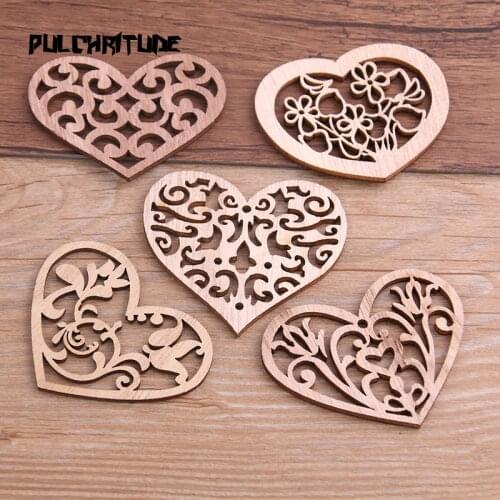 10Pcs Unfinished Mix Carved Heart Wooden Scrapbooking Crafts For Handmade DIY Handcraft Wood Slices Home Decoration
