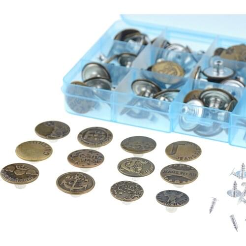 100pcs/Set Boxed Mix Denim Button Jeans Button The Word Deduction Knock Metal Denim Button Box Color Random