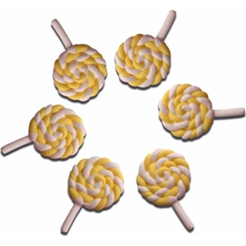 12Pcs Yellow Lollipop Clay Decoration Crafts Kawaii Cute Flatback Cabochon Embellishments For Scrapbooking DIY Accessories