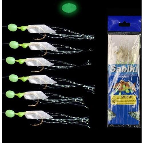 2Sets Fishhooks For Swivel Sabiki Rigs Bait Jigs Luminous Real Fish Skin Soft Bait String Hook With 6 Small Fishing Hook