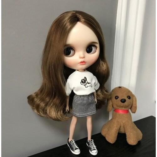 2pcs Cartoon Cute Blyth Doll Clothes T Shirt+Skirt For Barbies Dress ob24,blyth,pullip,azone 1/6 Doll Clothing Accessories