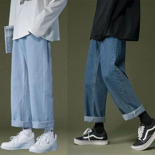 2021 Mens Fashion Neutral Loose Wash Jeans Pure Color Casual Pants Straight Large Pants Student Classic Style Trousers S-5XL