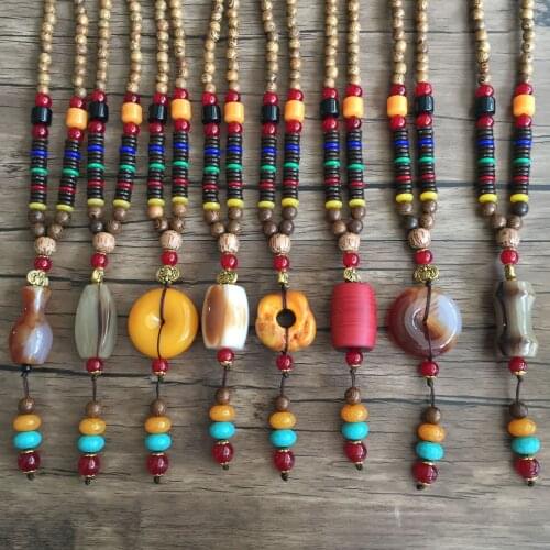 2021 New Vintage Nepal Long Buddhist Mala Wood Beaded Pendant & Necklace Ethnic Bohemian Boho Buddha Lucky Jewelry for Women Men