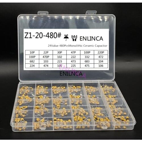 24values*20pcs =480pcs Monolithic Ceramic Capacitor 10pF~10uF,ceramic capacitor Assorted Kit 1UF 100NF 330NF 0.1UF 102 104 105