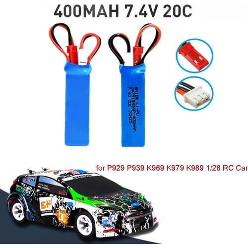 2S Lipo Battery 7.4V 400mah JST Plug Connector for 1/28 P929 P939 K969 K979 K989 RC Remote Control Car Spare Parts