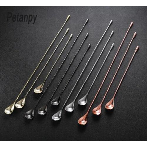 30/40/50cm Stainless Steel Mixing Cocktail Spoon Spiral Pattern Bar Teadrop Stir Spoons Bar Tool Bartender Tool Kitchen Supplies