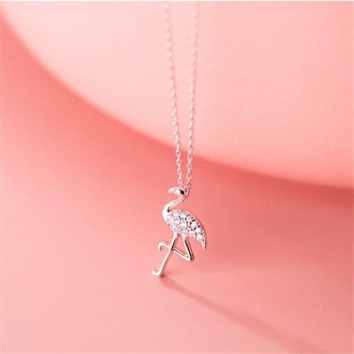 925 Sterling Silver Zircons Flamingo Pendant Necklaces For Women Fashion Simple Party Cute Animal Clavicle Chain Fine Jewelry