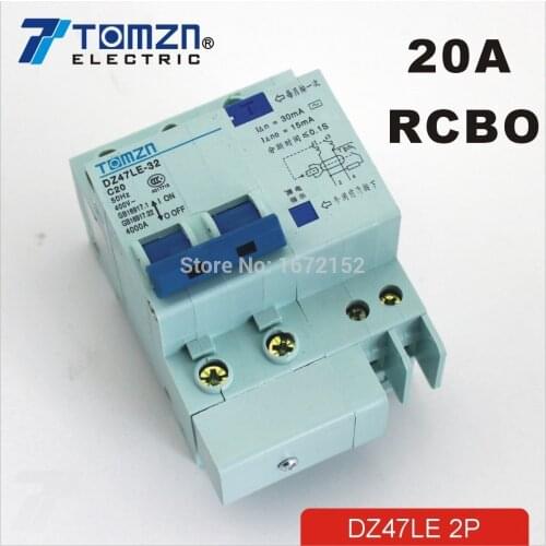 DZ47LE 2P 20A 230V~ 50HZ/60HZ Residual current Circuit breaker with over current and Leakage protection RCBO