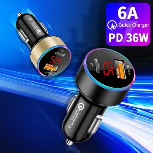 36W LED Digital Display Car Charger QC 3.0 Dual Port Fast Charging Adapter For iPhone 12 Pro Max Xiaomi 11 Car Cigarette Lighter