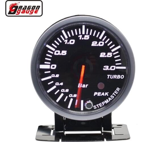 Dragon 60mm Auto Car Turbo Pressure Boost Gauge Black Face White/Red Backlight -1~3 Bar Turbin Mete Free Shipping