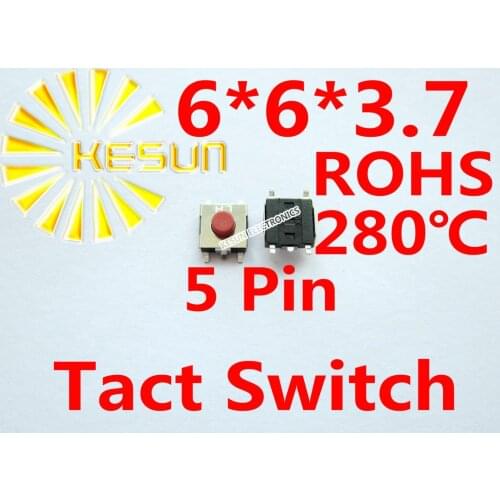 FREE SHIPPING 1000PCS SMT 6X6X3.7MM 5pin Tactile Tact Push Button Micro Switch Momentary ROHS