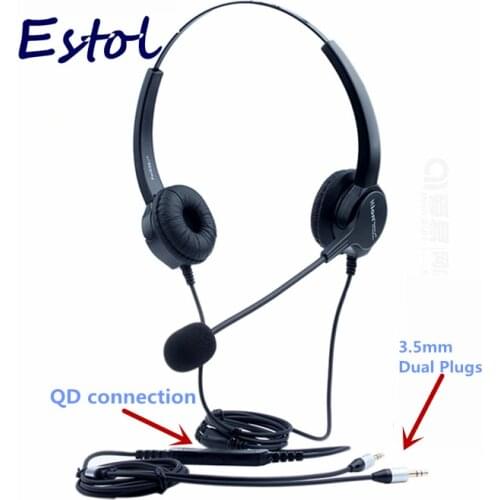 Free Shipping For630D Binaural ears noise cancellation call center headset earphone,headphone 3.5mm dual plug pc laptop QD Cable