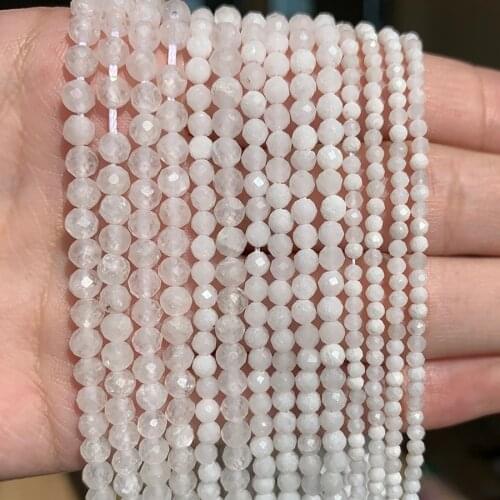 AA+ Natural White Moonstone Faceted Loose Beads for Jewelry Making DIY Christmas Gift Bracelets 15'' Tiny Stone Bead 2/3/4mm