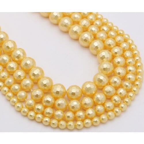 2021 Natural Shell Beaded Faceted Round Shape Shell Loose Beads 6 8 10 12mm Size Pick for Making DIY Jewelry Bracelet Necklace