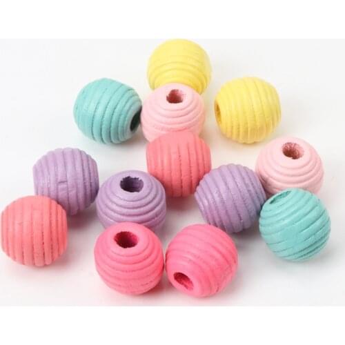 14mm 20Pcs Candy colors Natural Whorl Wave Wooden Round Ball Spacer Beads for Diy 2018 New KL101-RH