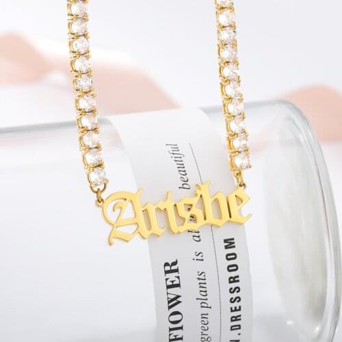 Gold Color Zircon Chain Custom Name Necklace Women Fashion Jewelry Personalized Old English Nameplate Choker Necklace Best Gifts