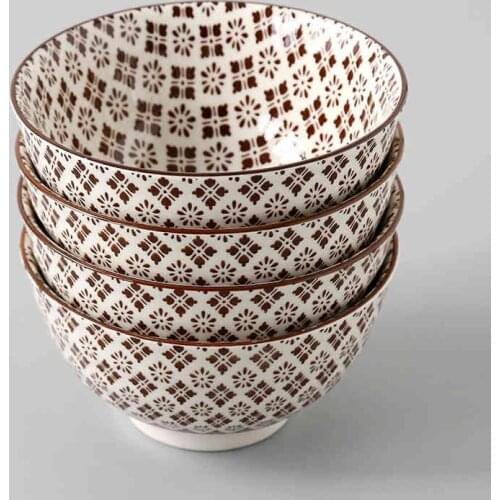 2021 New Japanese-style 4 Pcs/Set 4.5 Inch Rice Bowl Ceramic Tableware Thread Underglaze Color Support Oven and Dishwasher