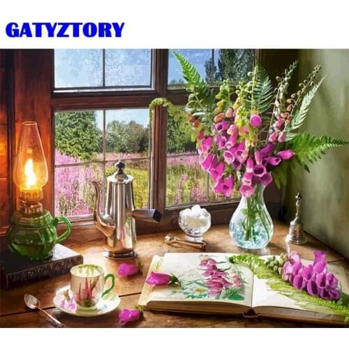 GATYZTORY Purple Flower In Vase Painting By Numbers Hand Painted Unique Gift 60x75cm Frame On Canvas Home Decoration Oil Paints