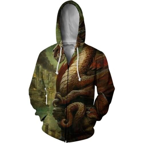 JUMEAST Hoodie Man Zipper Fashion Street Wear 3D Printed Dragon Zipper Hooded Women Long-sleeved Hooded Sweatshirt S-7XL 2021