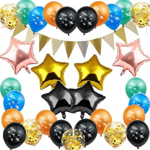 Universe Galaxy Theme Outer Space Balloons Boy UFO Astronaut Rocket Latex Air Balls Solar System kids Happy Birthday Decoration