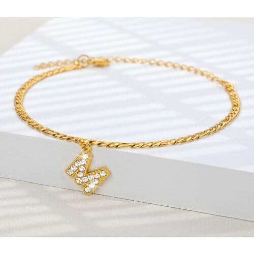 Tiny A-Z Initial Letter Anklets For Women Stainless Steel Gold Alphabet Cuban Link Anklet Bracelet Beach Leg Bracelets Jewelry
