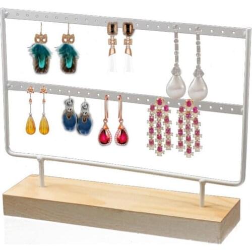 Hot Sales 2 Layer Wooden Holes Earrings Ear Studs Jewelry Display Stand Holder Rack Shelf