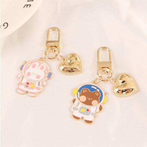 Cute Trendy Astronaut Bear Rabbit KeyChains for Women Keyring Car Keychain Bag Backpack Decor Love Heart Charms for Airpods Case
